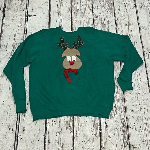 Vintage 1980s Rudolph the Red Nose Reindeer Ugly Christmas 80s Sweatshirt - Picture 1 of 7